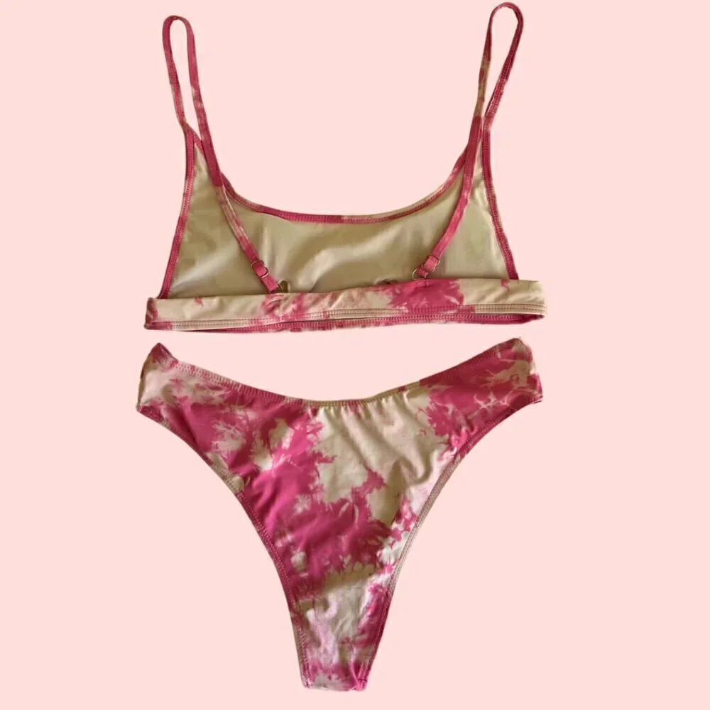 Pink & White Tie Dye Bikini Swimsuit
